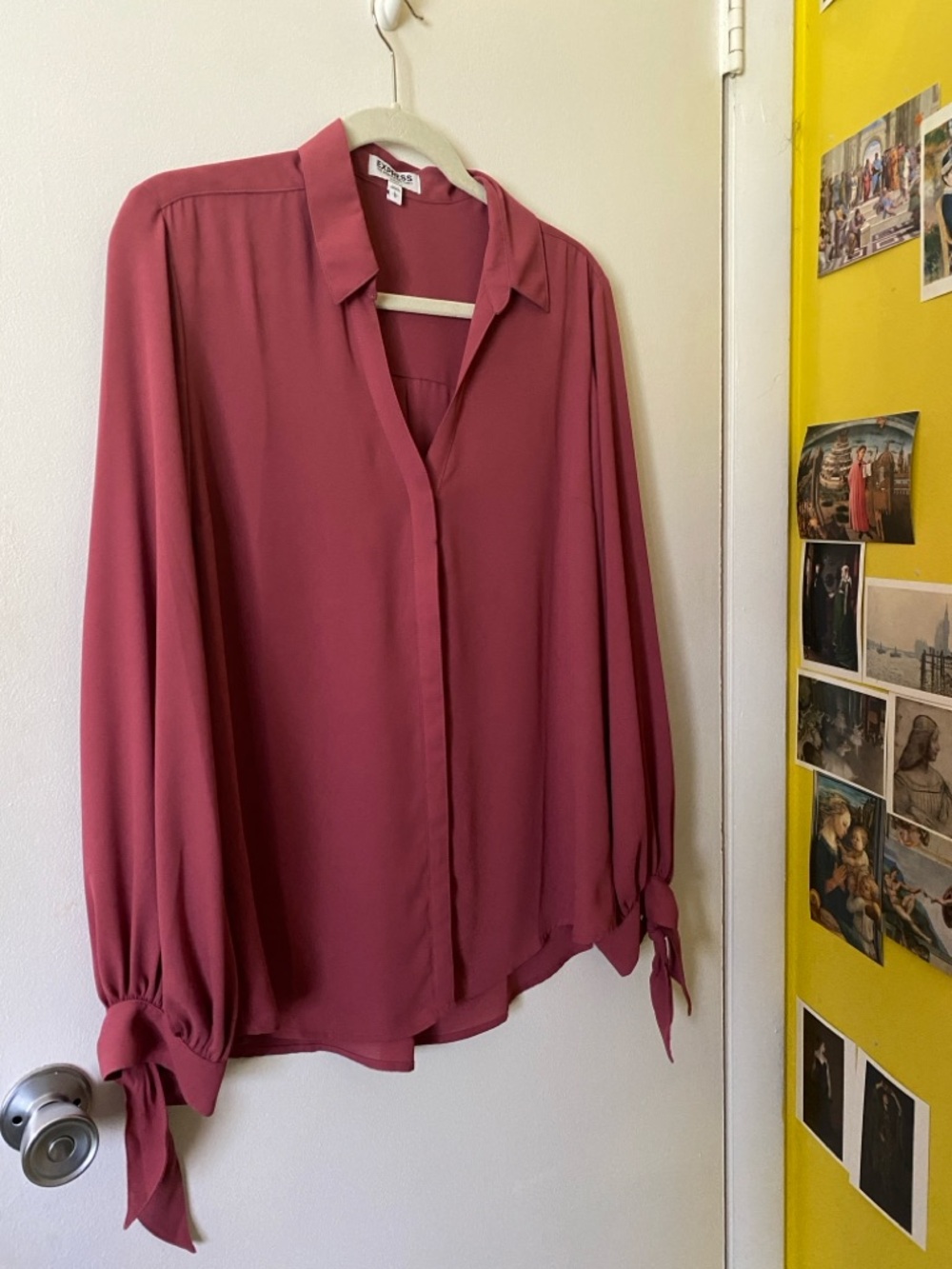 Express Portofino Tie-Cuff Button-Down Blouse